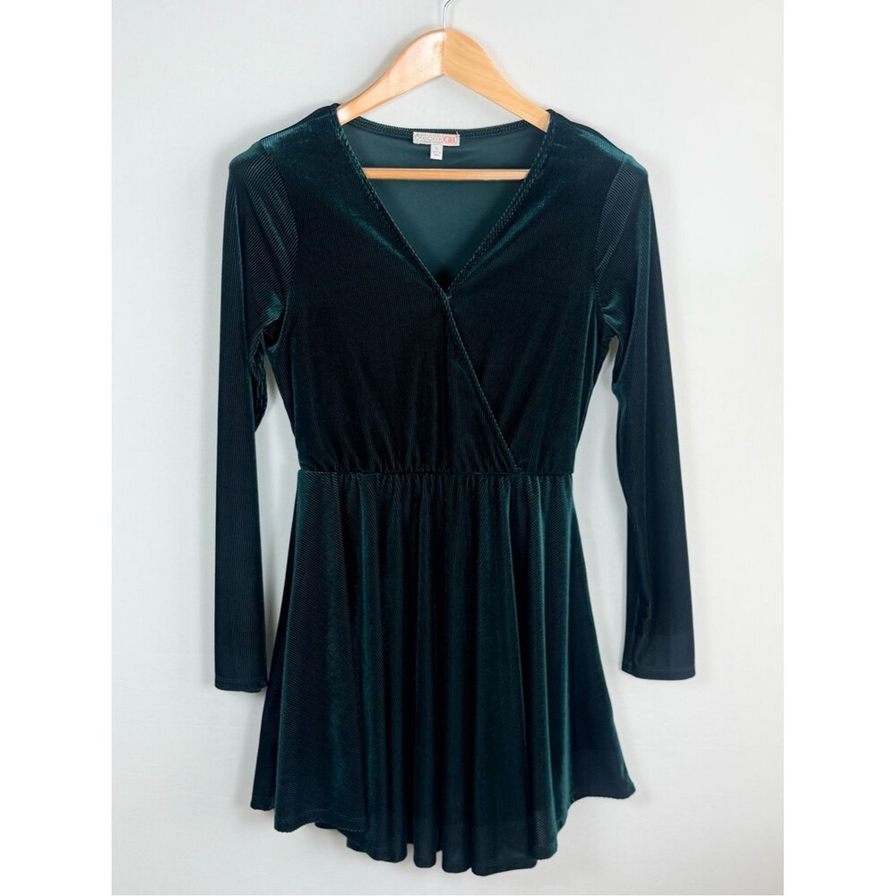Gianni Bini Emerald Green Velvet Wrap Skater Dress Small